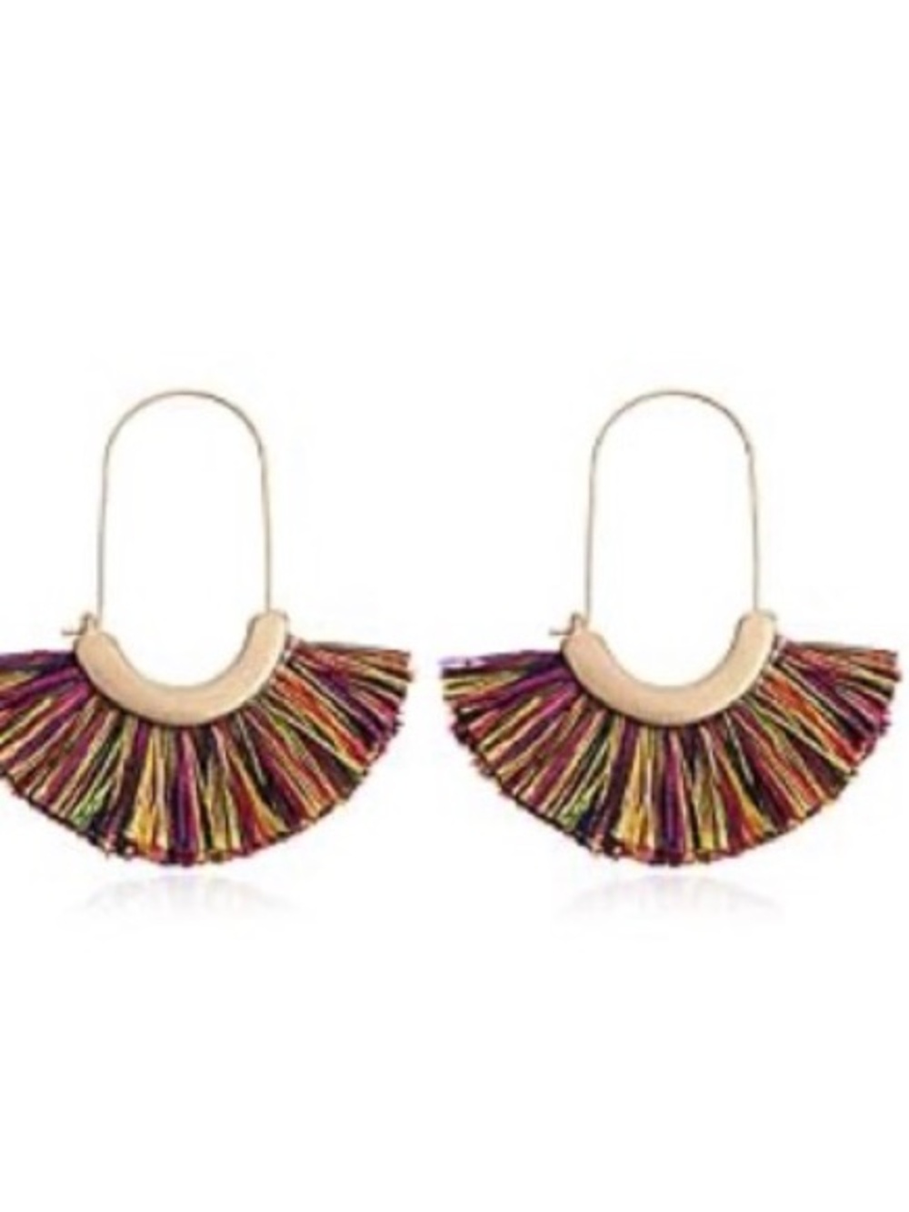 Gold Multi-Color Fringe Hoop Earrings - Women Jewelry